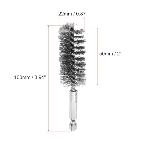 HARFINGTON 10Pcs Stainless Steel Bore Brush 22mm Dia 4" Long Cleaning Twisted Wire Brush with Handle 1/4" Hex Shank for Tubes, Ports, Bearings - size: 22mm