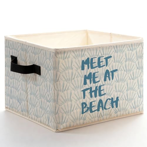 Blue Coastal Beach Seashell Storage Bins Box with Handles, Meet Me at the Beach Nautical Ocean Sea Shell Foldable Basket Toybox for Bedroom Bathroom Home Clothes Toys Books - color: color-4