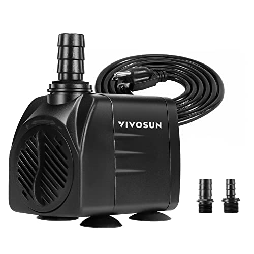 VIVOSUN 480GPH Submersible Pump(1800L/H, 25W), Ultra Quiet Water Pump with 7.2ft High Lift, Fountain Pump with 5ft Power Cord, 3 Nozzles for Fish Tank, Aquarium, Statuary, Hydroponics Black - size: 480GPH