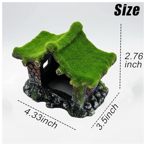 Resin Aquarium Decoration Cave with Moss, Hollow Fish Tank Hideout for Betta, Shrimp, Small Fish - Stable Base, Salt & Fresh Water Safe