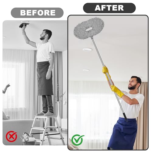 Storystore Ceiling Fan Cleaner Duster - Adjustable Duster with Extension Pole,Dusters for Cleaning Fan Blade, Walls and Cobweb (2Pcs Dusters/Grey) - color: Round&round-grey