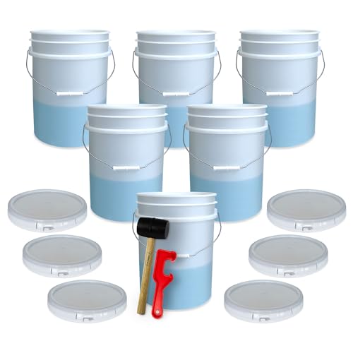 ePackageSupply 5 Gallon Plastic Bucket with Airtight Lid | Food Grade Bucket | BPA-Free | Heavy Duty 90 Mil All Purpose Pail | One 12" Rubber Mallet & One Lid Opener Included | 6 Pack - color: Translucent, size: 6 Packs