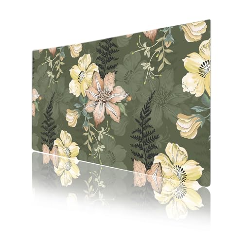 Colorful Star Large Mouse Pad, PU Leather Waterproof Desk Mat, Computer Gaming Mouse Pad, XXL Table Mousepad Non Slip Full Desk Pad for School Office Home 23.6" x 13.8" - Vintage Bold Flowers - color: Vintage Bold Flowers, size: 23.6L x 13.8W inches