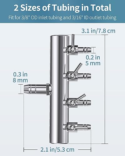 Pawfly Aquarium Air Flow Control Lever Valve 4-Way Fish Tank Air Valve for Air Pump Chromium Copper Manifold Multi-Port Air Flow Splitter for 3/16" ID & 3/8" OD Airline Tubing - color: 4-Way