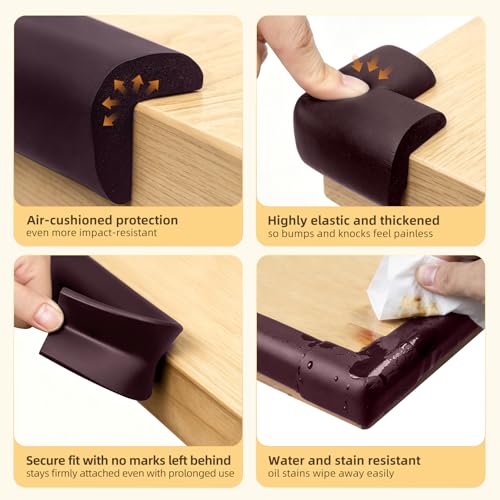 Corner Protector Baby, Baby Proofing Edge Corner Protector, Waterproof Soft Foam Cushion with Adhesive Tape (6.6ft Edge + 4 Corners),Wall Corner Protector for Fireplace, Table, Stair, Cabinet(Brown) - color: Brown Sponge（6.56ft + 4 Corners)