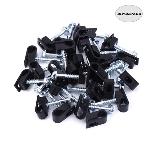 Cable Clips with Screws Fastener 1/4 Inch (6 mm) - All Weather Wire Clips for Coaxial, Ethernet,Electrical Cables,Brick/Stucco Siding Clips, UV-Resistant for Outdoor Wall Mount, 30 Pack,Black - color: Black, size: 30PCS/PACK