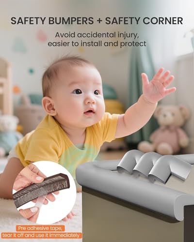 Baby Proof Edge Corner Protector, 6.56FT 0.47''Th L-Shape Furniture Corner & Edge Safety Bumpers with 6 Corners, Pre-Taped, Soft NBR Rubber Foam Desk Edge Cushion Wall Corner Protector（Grey） - color: Gray, size: 0.47''Th (6.56ft)