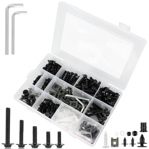 Motorcycle Fairing Bolt Kits Stainless Steel M5 M6 Windscreen Screws Fastener Clips Universal Fit for Sportbike Kawasaki Suzuki Honda Yamaha BMW Ducati GSXR Black (195Pcs) - color: Black