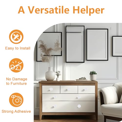 MOROBOR Round Self-Stick Cabinet Knob, 8 Pcs Plastic Auxiliary Drawer Pull Knobs Instant Stick On Push Pull Helper for Windows Wardrobes Cabinets Drawers/White - color: White, size: 1.18Inch