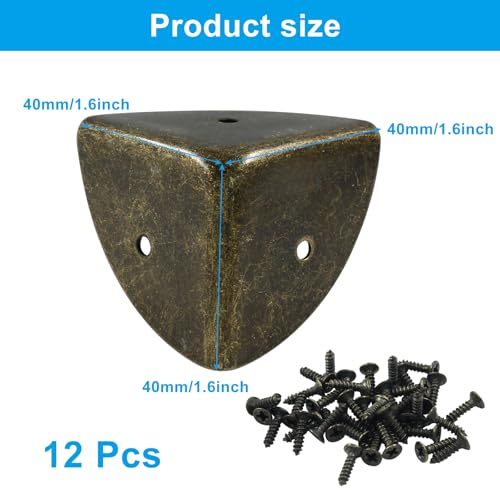 12 Pcs Metal Corner Protectors Antique Bronze Edge Guard Furniture Edge Corner Cover Angle Corner Brackets with Mounting Screws for Box Table Cabinet(1.6"x1.6"x1.6") - size: Antique Bronze,1.6 inch,12pcs
