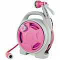 50FT Retractable Garden Hose Reel, Lightweight & Portable Hose Reel with 6 Patterns Spray Nozzle, Suitable for US Standard Hose Connection - color: Light Pink