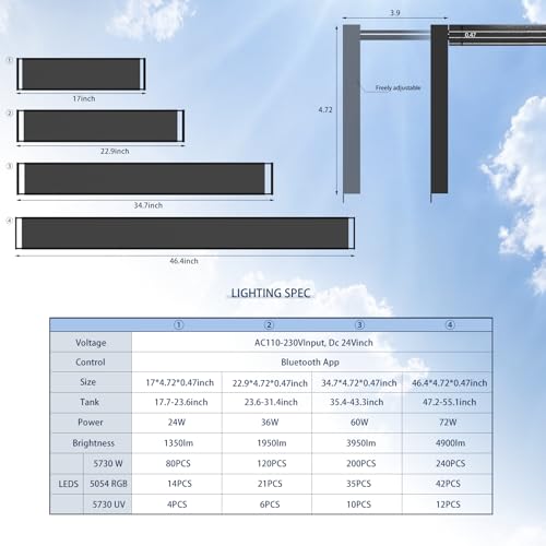 FZONE Aquarium Light for Plants, 36W LED Fish Tank Light for 24–31‘’, Full Spectrum with APP Control, Timer & Sunrise/Sunset (Light 60) - size: Light60 | For 23.6-31.5 inch tank