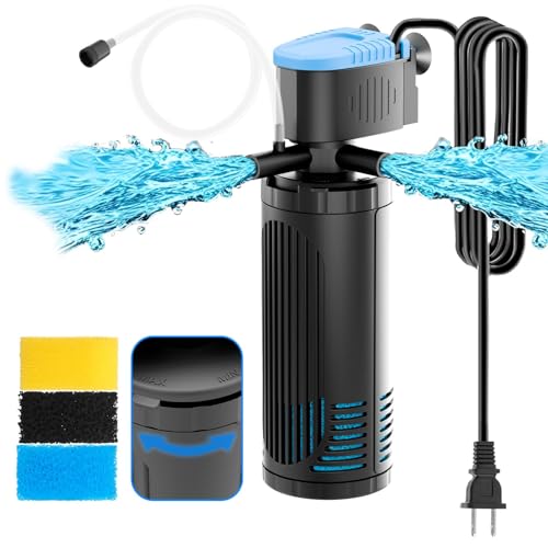 AquaMiracle 225GPH Internal Aquarium Filter, 3-Stage Fish Tank Filter with Dual Outlets & Aeration, Water Flow Adjustable Turtle Filter for 20-70 Gallon Tanks
