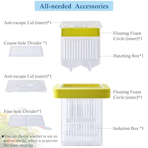Floating Breeder Box for Fish Tank, Small Fish Tank with Hatchery Incubator and Divider Isolation Box, Fish Tank Separator for Guppy, Betta, Clownfish, Coral, Baby & Injured Fish