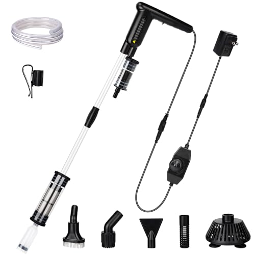 AQQA Upgraded DC 18W Electric Aquarium Vacuum Gravel Cleaner, Anti-Clog Pre-Filter Design, 7-in-1 Multifunctional Fish Tank Cleaning Kit for Dirt Removal, Water Change, Sand Washing, Turtle Shower