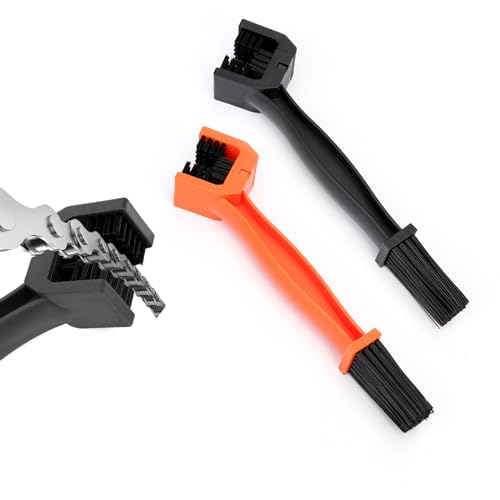 Ziciner 2 PCS Motorcycle Chain Brush, Bike Chain Cleaning Brush with Double-Ended Brushes, Durable Motor and Bicycle Chain Gears Maintenance Cleaning Tool, Motorcycle Accessories (Black+Orange) - color: Black+orange