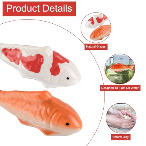 Ceramic Floating Fish Set, 2Pack Realistic Goldfish & Koi Figurines for Aquariums, Tea Pet Adornments, Fairy Garden Accents, and Pond or Desktop Decorations.