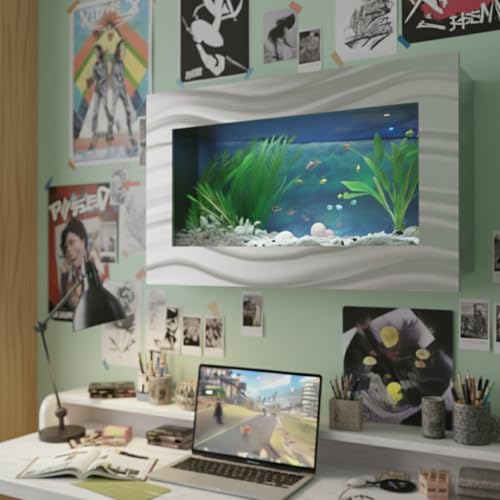 Aussie Aquariums 3.0 Wall Mounted Fish Tank Kit with LED Lighting, Built-in Filter System, Modern Space-Saving Design, Complete Accessories Set (Skyline, Silver) - color: Silver, size: Skyline