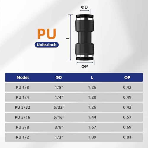 20pcs Air Line Quick Connect Fittings,5/16'' OD 8mm PU Straight Air Hose Fittings,Pneumatic 5/16'' OD 8mm Union Push to Tubing Kit - color: Black, size: 5/16"OD