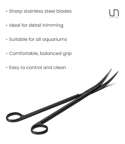 UNS Aquascaping Tools - Stainless Steel, Rust Resistant, Freshwater Planted Tank, Saltwater Reef Aquarium Maintenance Accessory - Trimming Stems & Carpets, Coral Cutting - Curved Scissors, Black - color: Black
