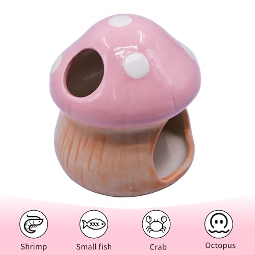 Aquarium Mushroom House Decorations, Ceramic Fish Tank Hideout Landscaping, Small Fish Hideaway Spawning Cave Decor for Shrimp Goldfish (Pink) - color: Pink