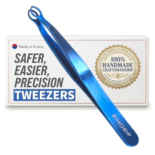 [Premium Hand-Made] Tweezers for women facial hair - Round tip Tweezers, Eyebrow Tweezers, 304 Surgical-grade Stainless Steel for Safety, Precision tweezers, Facial Hair for Men & Women - color: Aqua Blue