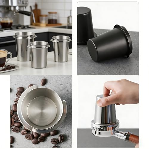Coffee Dosing Cup 51mm, Stainless Steel Dosing Cup Compatible with All 51mm Portafilter, Coffee Powder Cup, Coffee Powder Feeder, Coffee Machine Accessories (Black, 51mm) - color: Black, size: 51mm