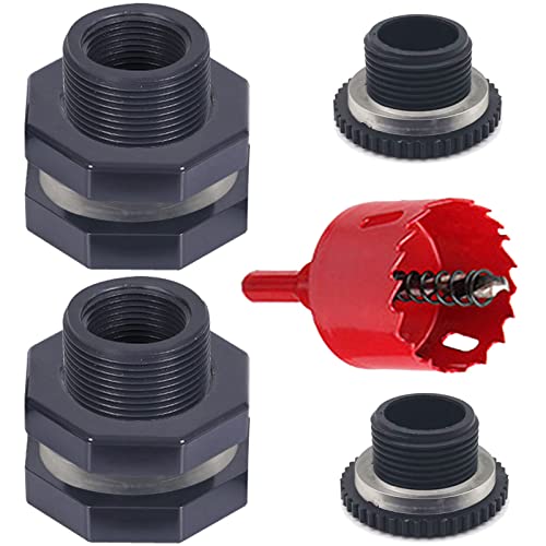 2 PCS Rain Barrel Bulkhead Fitting kit with Plugs and Hole Saw Tool, 1 Inch PVC Spigot Connector Kit for Rain Barrels Water Tanks Pools Aquariums Tubs (Bulkhead 1 Inch) - size: 1 Inch (Diameter 32mm)