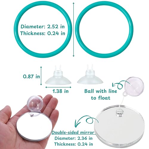 2 pcs Betta Ring Enrichment Toys with 1 pcs Betta Mirror, Exercise Training Ring and Floating Mirror for Fish Tank, Aquarium Feeding Rings with Floating Mirrors, Fish Toys, Bettas Toy (Teal, M-70mm) - color: Teal, size: M-70mm