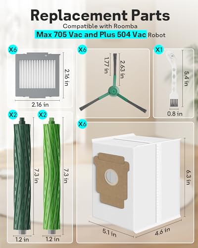 Leemone 23 Pcs Replacement Parts for iRobot Roomba Max 705 Vac & Plus 504 Vac Robot Vacuum, 705 Accessories Kit with 4 Main Roller Brushes, 6 Dust Bags, 6 Filters, 6 Side Brushes, 1 Cleaning Brush - style: irobot 705 504 Vac Parts