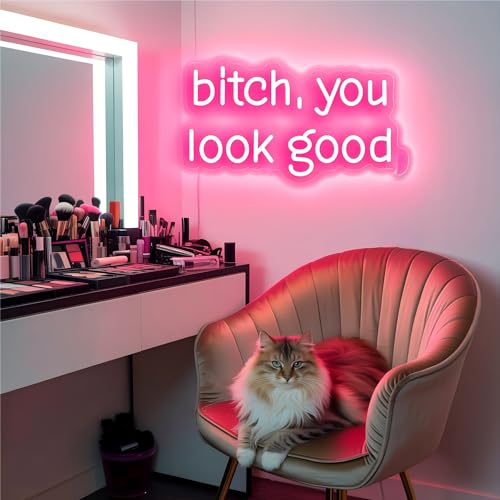 Bitch，You Look Good Neon Sign for Wall Decor Trendy Positive Neon Led Sign Beside the Mirror Bathroom Funny Neon Light Sign Dimmable Motivational Light Up Sign for Girls Bedroom Party Home Living Room Cloakroom - color: Neon Good