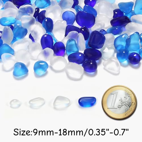YATOJUZI Aquarium Gravel Fish Tank Rocks 0.85lb Sea Glass Stones for Crafts Decorative Frosted Glass Pebbles for Aquarium Fish Tank Vase Filler DIY Home Decor (Cobalt Blue/Ocean Blue/White) - color: Cobalt Blue/Ocean Blue/White
