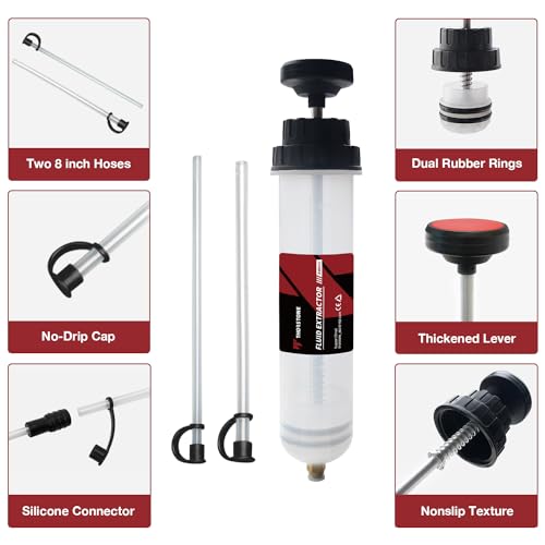 Thorstone 500cc Automotive Fluid Extractor Pump, Manual Oil Change Syringe with 2pcs 22cm PVC Suction Tubes - size: 500cc