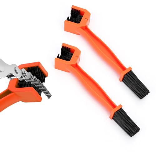 Ziciner 2 PCS Motorcycle Chain Brush, Bike Chain Cleaning Brush with Double-Ended Brushes, Durable Motor and Bicycle Chain Gears Maintenance Cleaning Tool, Motorcycle Accessories (Orange) - color: Orange, 2 Pcs