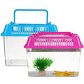 HANABASS Portable Fish Tank Handheld Aquarium with Handle Transparent Plastic Mini Fish Box for Turtle Hamster and Small Pets Compact 5.90X4.33X3.74 Inch Breeding Case Set of 4