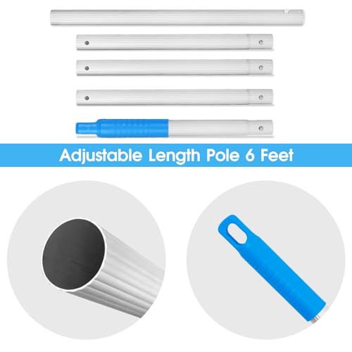 TidyMister Pool Leaf Skimmer Net Ultra Fine Mesh with Aluminum Poles 5 Sections 6 Feet Swimming Pool Cleaning Net Leaf Catcher for Above Ground Pools Inground Pools - size: 12inch with 6ft pole