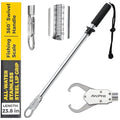 2-in-1 Fish Lip Gripper, 23.8" Stainless Steel Fish Gripper with Scale, 60lb Weighing Fish Grabber, 360° Non-Slip Swivel Handle, Tool for Saltwater & Freshwater - size: 23.8"