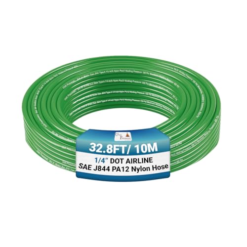 Utah Pneumatic 1/4" Dot Air Line Sae J844 Pa12 Nylon Tubing For Air Suspension, Industrial Automation, Workshop Air Systems, Misting & Fluid Transfer Green - 10 Meters (32.8ft) - color: Green, size: 1/4" x 32.8 Feet