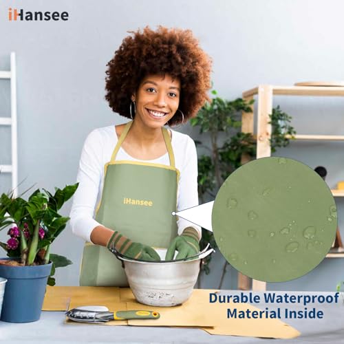 Set of 12 Garden Tool, iHansee Heavy-Duty Aluminum Gardening Hand Tools with Rubber Non-Slip Handle, Garden Apron, Gloves, Kneeling Pad and Storage Bag, Garden Hand Tools Starter Kit Landscaping Tools - style: Green