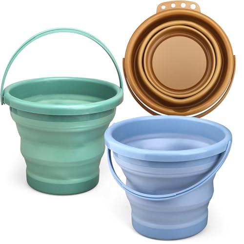 3PCS Foldable Beach Bucket Sandbox Kit Toys for Kid Adult, Collapsible Small Bucket for Washing Camping Fishing, Silicone Sand Pail for Garden Planting, Travel, Beach Summer Toy Gift for Boy Girl - color: Bronze