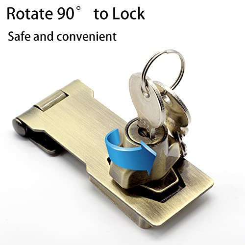 2 Packs Keyed Hasp Locks Twist Knob Keyed Locking Hasp for Small Doors, Cabinets and More,Stainless Steel Steel, Hasp Lock Catch Latch Safety Lock Door Lock with Keys (3inch, Bronze) - color: Bronze, size: Straight 3 Inch