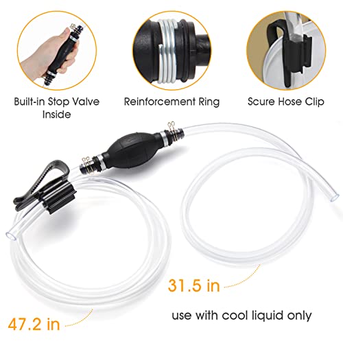 H-veenjor Gasoline Siphon Hose Pump, Hand Fuel Transfer Pump, High Flow Gas Siphon Pump for water Gasoline Oil Petrol Diesel, Manual Fuel Pump with 2 Premium PVC Hoses
