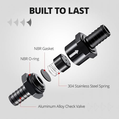 EVIL ENERGY 1/4" 5/16" 3/8" 1/2" Check Valve Set (6mm 8mm 10mm 12mm), 4 Pcs One Way Fuel Check Valve for Fuel, Diesel & Coolant, Black