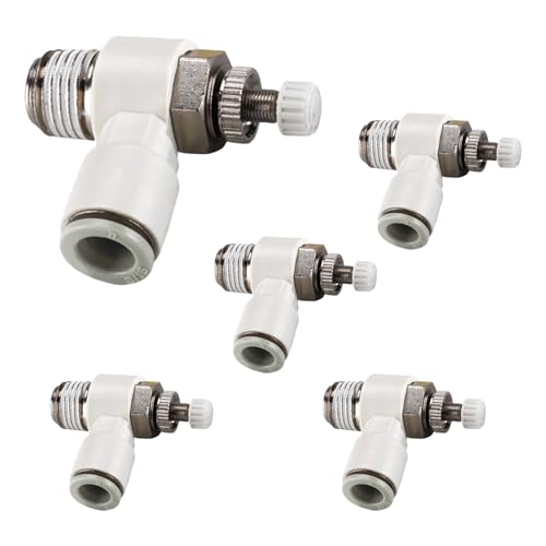 5Pcs Push to Connect Air Flow Control Valve, White 5/16in Tube OD x 1/4" Male Thread 90 Degree Elbow Speed Control Valve Pneumatic Connector Quick Fittings - size: Male Thread G1/4 x White (5pcs)