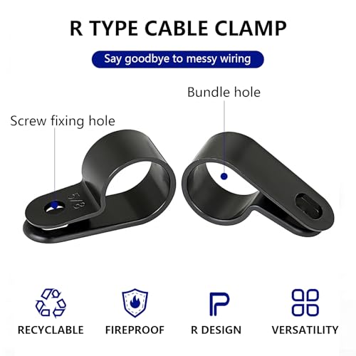 330 Pcs Black Cable Clips Wall, Plastic Wire Cable Clamps with Screws, R Nylon Wire Clips for CordsWire Clamps for Cables, cCable Management Clipss, for Organizing Electric Wires Cords(5 Sizes)