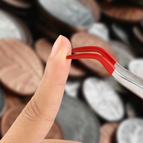 2 Piece Tweezers with Rubber Tips Set - Bent and Straight Flat Tips Tweezers PVC Coated for Stamp Coins Jewelry Crafts, Electronics(Silver, Red) - color: Silver, Red