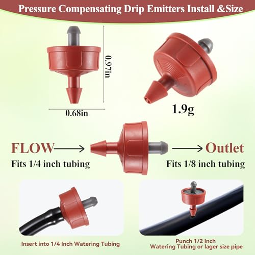 60Pcs 0.75 GPH Pressure Compensating Irrigation Spot Drippers,Constant Flow Barb Outlet Watering Dripper Emitters Heads Parts for 1/4 Inch Watering Tubing Line for Garden Pots Plants Irrigation System - color: 0.75 GPH 60PCS