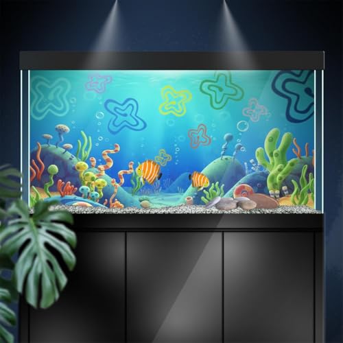 Aquarium Background Stickers for 25-40 Gallon Tanks, Cartoon Underwater Self-Adhesive Fish Tank Reptile Terrarium Decor Poster (40 x 20inches / (100 x 50 cm)) - size: 40 x 20inches / (100 x 50 cm)