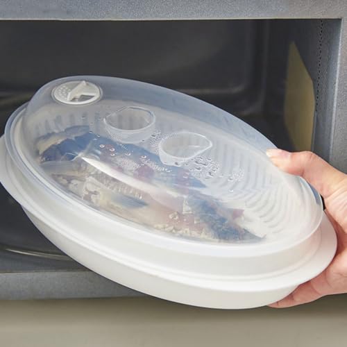 BESPORTBLE Professional Fish Steamer Plate with Lid for Microwave, Food Steaming Plate for Steamed Fish and Dumplings, Quick Heat Transfer and Water Retention, White Cooking Container