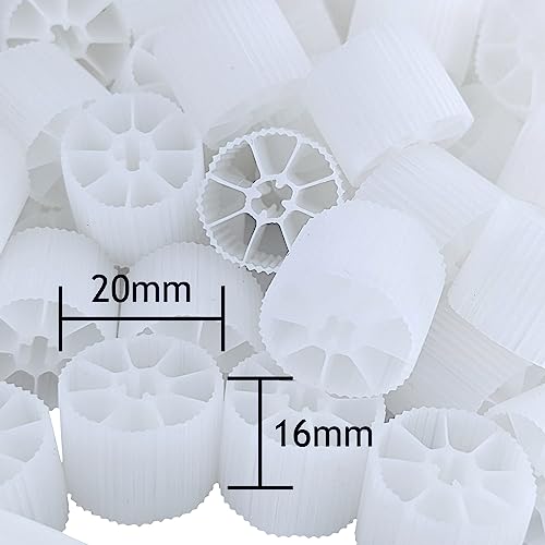 Moving Bed Bio Filter Media - 20mm, White, for Koi Ponds, Aquariums, Aquaculture, Aquaponics (100 pcs)